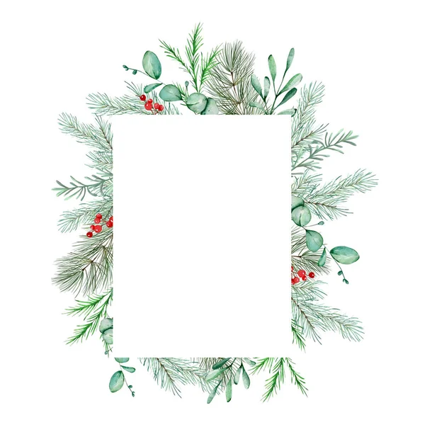 Akvarell Karácsonyi Virágkeret Botanikai Tervezés Képeslap Hagyományos Dekoráció Téli Növények — Stock Fotó