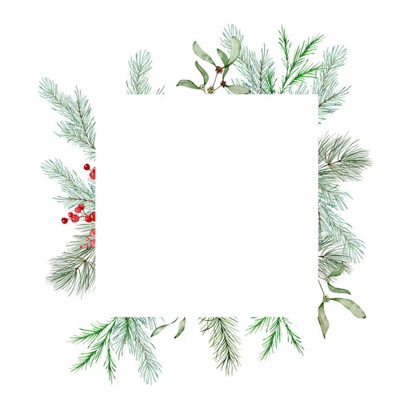 Watercolor Christmas Floral Frame Botanical Design Postcard Traditional Decor Winter — Fotografia de Stock