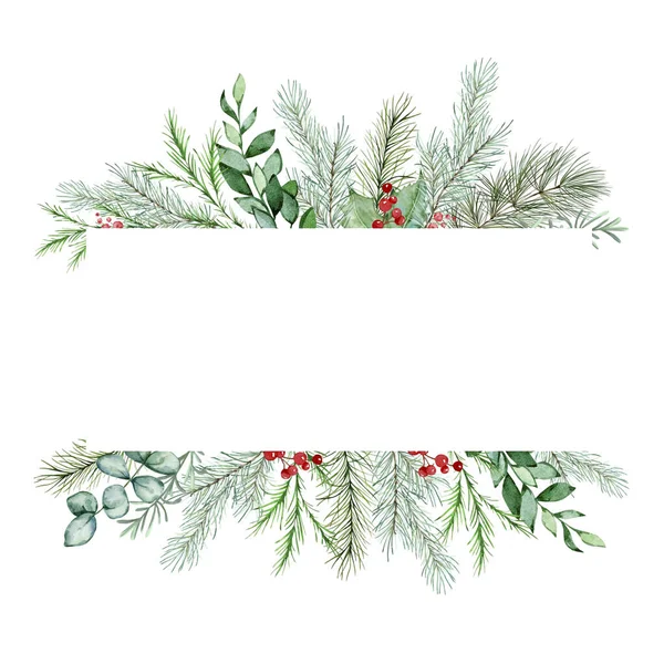 Marco Floral Navidad Acuarela Postal Diseño Botánico Con Decoración Tradicional —  Fotos de Stock