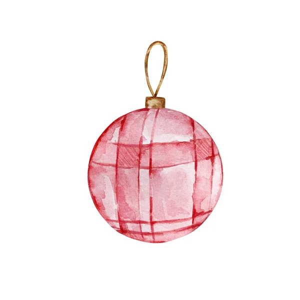 Υδατογραφία Χριστούγεννα Εικονογράφηση Κόκκινο Χριστουγεννιάτικο Δέντρο Μπάλα Παιχνίδι Ένα Λευκό — Φωτογραφία Αρχείου