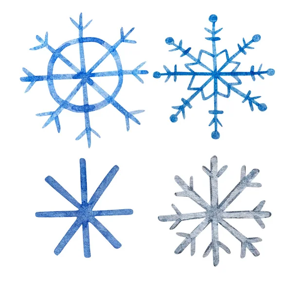 Akwarela Boże Narodzenie Ilustracja Zimowe Elementy Miasta Niebieskie Szare Płatki — Zdjęcie stockowe