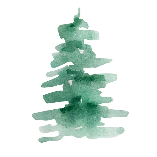 Akvarel Ilustrace Zimní Zeleň Zelený Smrk Izolovaný Bílém Pozadí — Stock fotografie