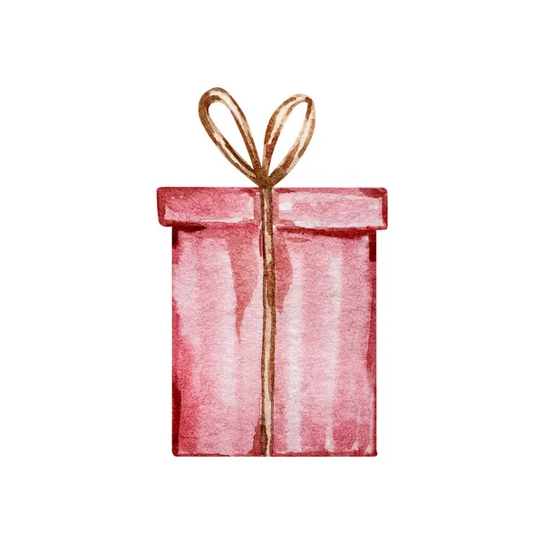 Aquarell Weihnachten Illustration Der Roten Geschenkbox Mit Schleife Isoliert Auf — Stockfoto
