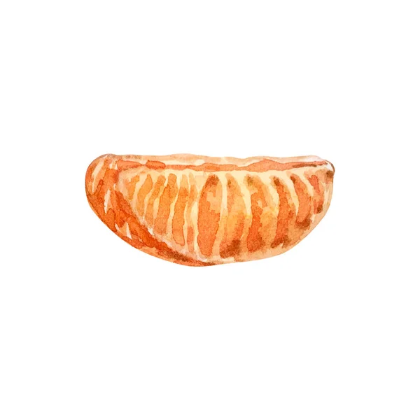 Watercolor Christmas Illustration Tangerine Slice Isolated White Background — Stock Photo, Image