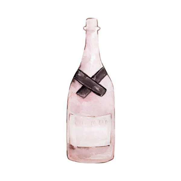 Watercolor Illustration Valentine Day Champagne Pink Bottle — Stock Photo, Image