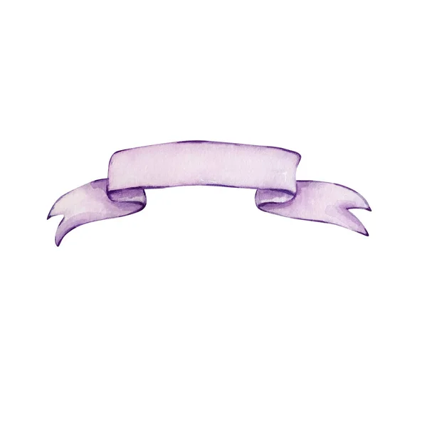 Акварельна Ілюстрація День Святого Валентина Фіолетовий Банер Стрічкою — стокове фото