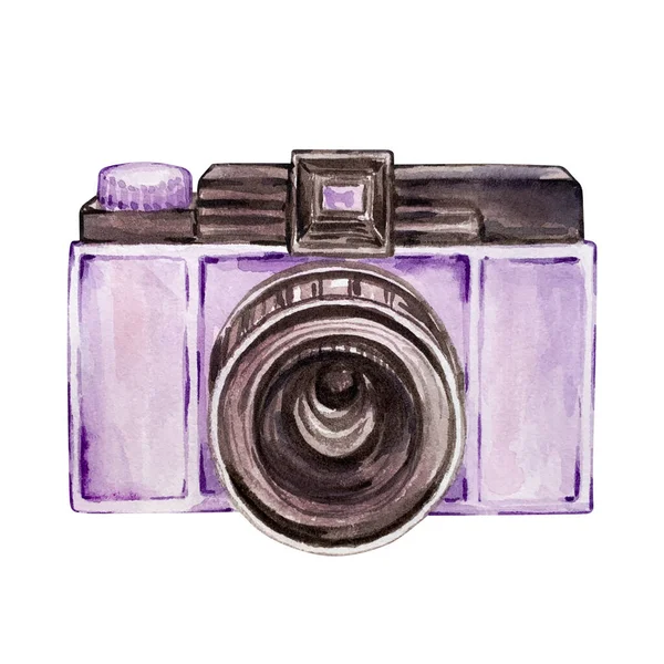 Акварельная Иллюстрация День Святого Валентина Фиолетовая Камера — стоковое фото