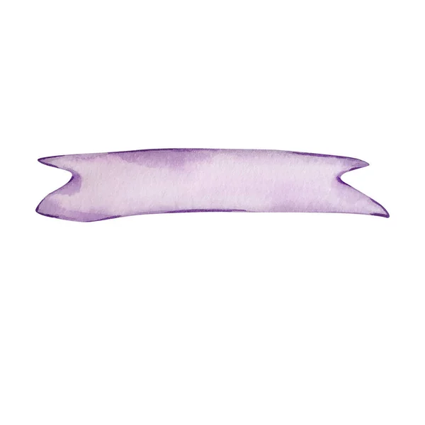 Watercolor Illustration Valentine Day Purple Ribbon Banne — Stock Photo, Image