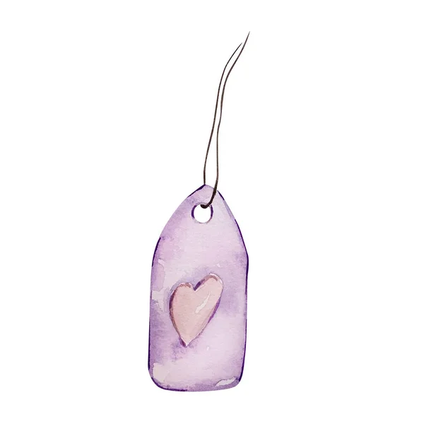 Watercolor Illustration Valentine Day Tag Heart — Stock Photo, Image