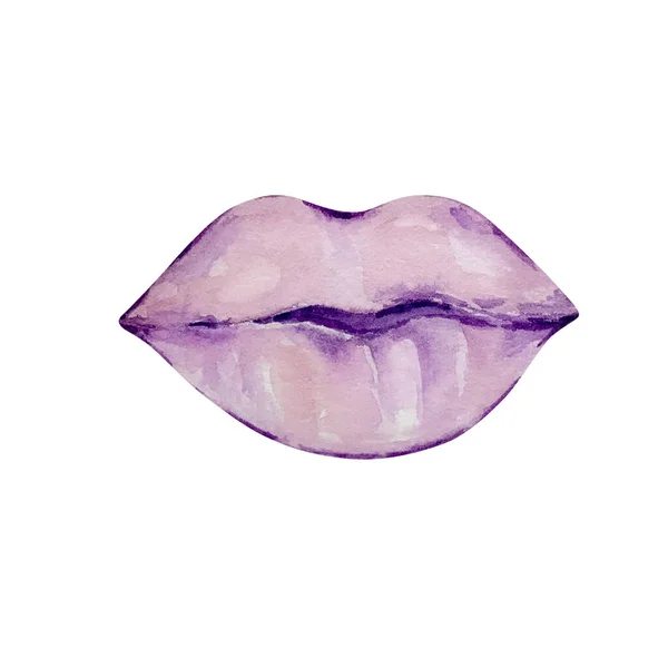 Ilustracja Akwarela Walentynki Fioletowy Usta — Zdjęcie stockowe