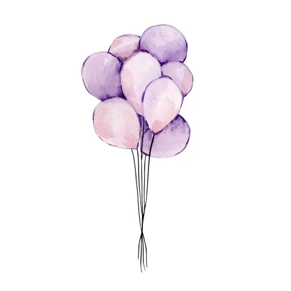 Aquarell Illustration Valentinstag Luftballons Lila — Stockfoto