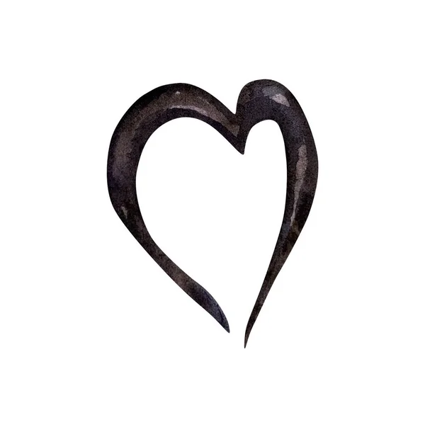 Watercolor Illustration Valentine Day Black Heart — Stock Photo, Image