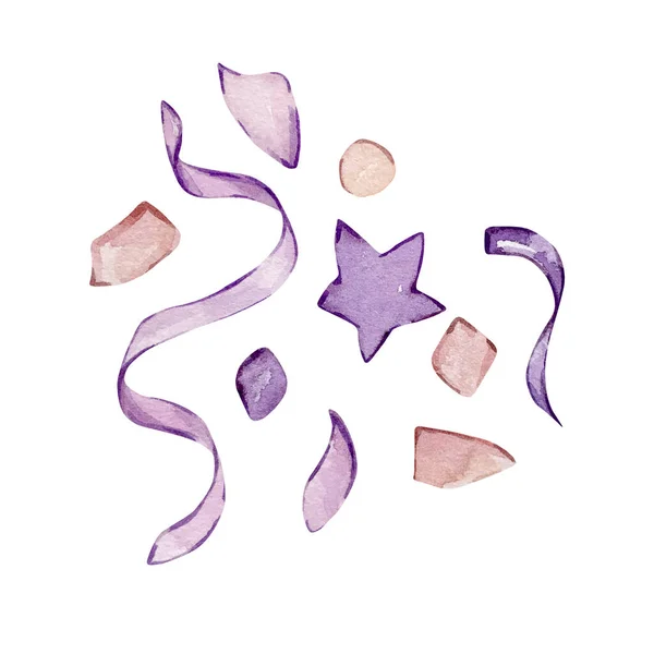 Illustration Aquarelle Saint Valentin Confettis Violets — Photo