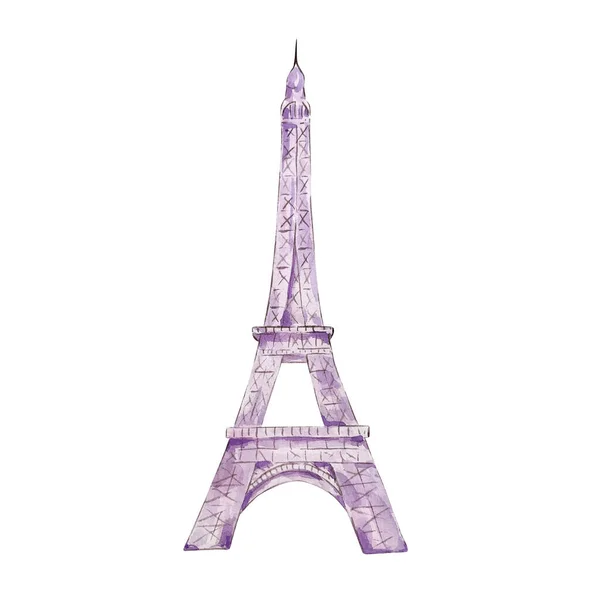Акварельна Ілюстрація День Святого Валентина Фіолетова Ейфелева Вежа — стокове фото