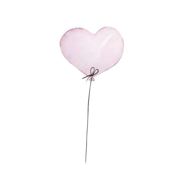 Aquarell Rosa Herzförmiger Ballon Isoliert Für Einladungsmotive — Stockfoto
