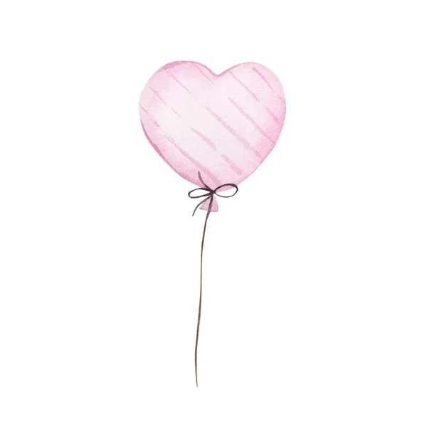 Aquarell Rosa Herzförmiger Ballon Isoliert Für Einladungsmotive — Stockfoto