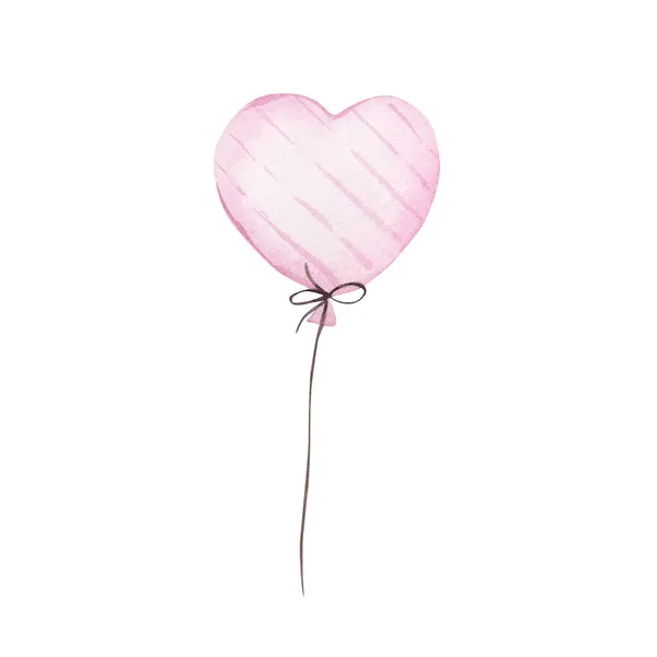 Balão Forma Coração Rosa Aquarela Isolado Para Desenhos Convite — Fotografia de Stock