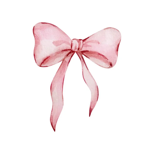 水彩画粉色缎带弓隔离 用于请帖设计 — 图库照片