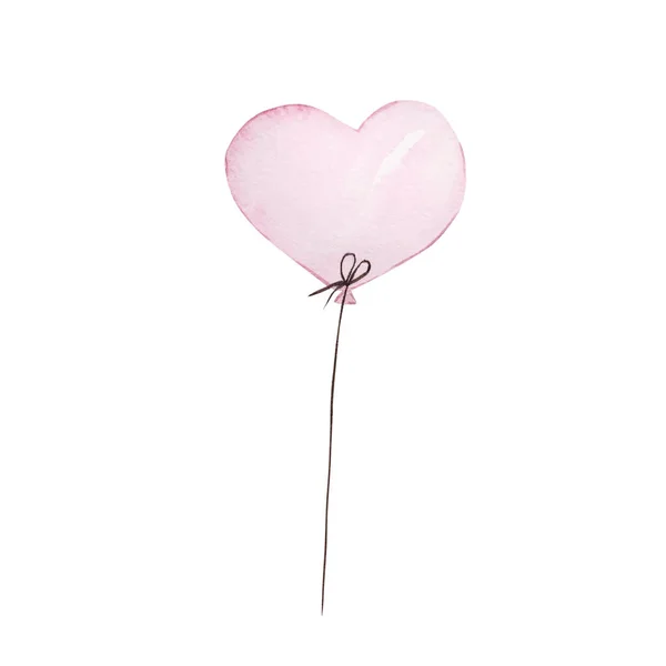 Balão Forma Coração Rosa Aquarela Isolado Para Desenhos Convite — Fotografia de Stock
