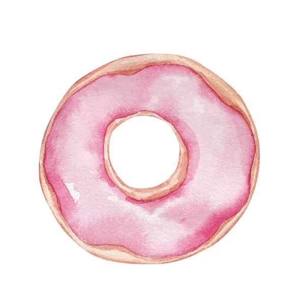 Acuarela Dibujada Mano Rosado Donut — Foto de Stock