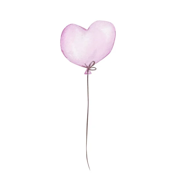 Balão Roxo Aquarela Forma Coração Isolado Para Design Convite — Fotografia de Stock