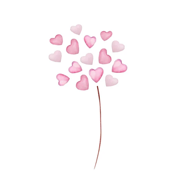 ハート型の花が孤立した水彩繊細な枝 招待状のデザイン — ストック写真