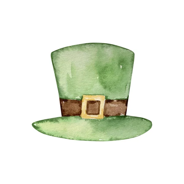 水彩画圣帕特里克节绿色帽子 孤立的 — 图库照片