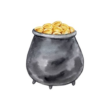 Aziz Patrick Kazanı 'nın suluboya çizimi. Bozuk paralarla, izole edilmiş, elle çizilmiş.