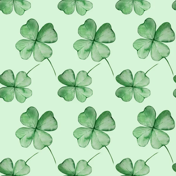 Watercolor Green Clover Green Background Seamless Pattern Patricks — Stock Photo, Image