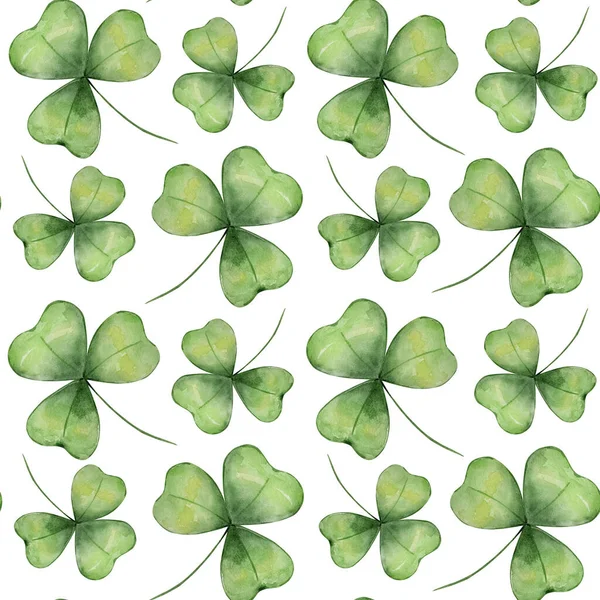 Акварельно Зеленый Клевер Бесшовный Узор Patricks — стоковое фото