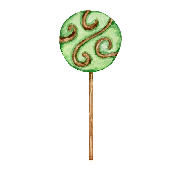 Watercolor Green Lollipop Covered Chocolate Patrick — Stock Photo, Image