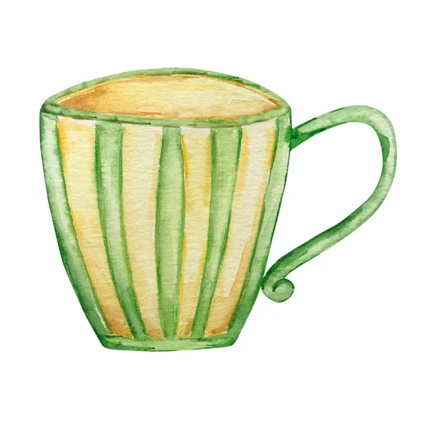 Watercolor Cup Green Yellow Stripes Patrick — Stock Photo, Image