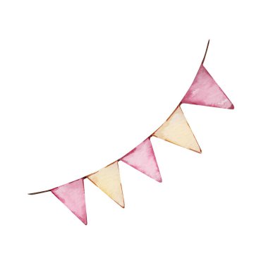 Suluboya çelenk sarılı pembe bayraklar