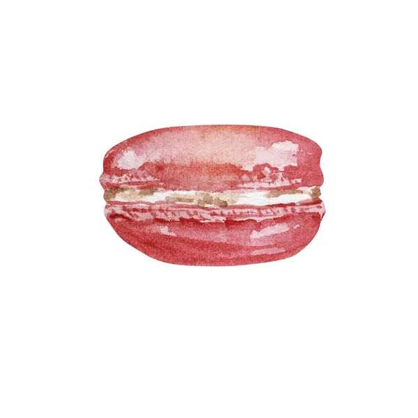 Watercolor Christmas Illustration Red Macaroon Isolated White Background — Stock Photo, Image