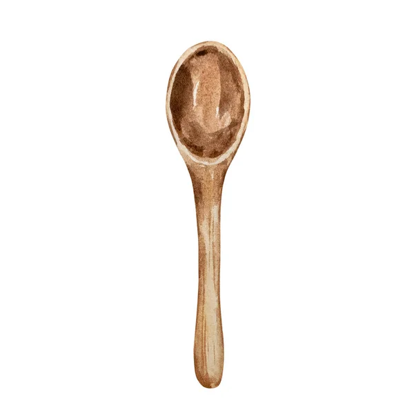 Watercolor Wooden Spoon Isolated Hand Drawn — Stock Photo, Image