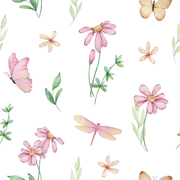 Kelebeklerin kusursuz deseni ve yapraklı bahar çiçekleri.