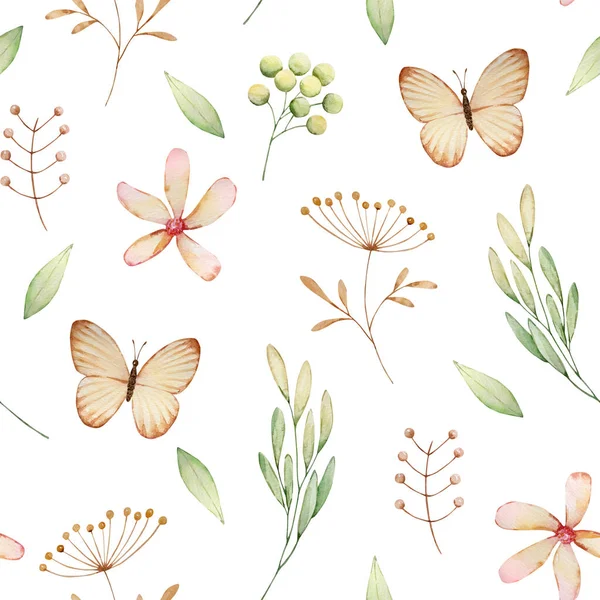 Kelebeklerin kusursuz deseni ve yapraklı bahar çiçekleri.