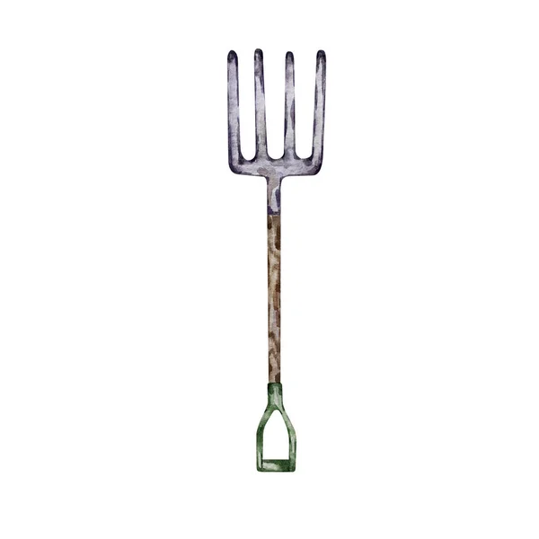 Watercolor Garden Tool Pitchfork — Stock Photo, Image