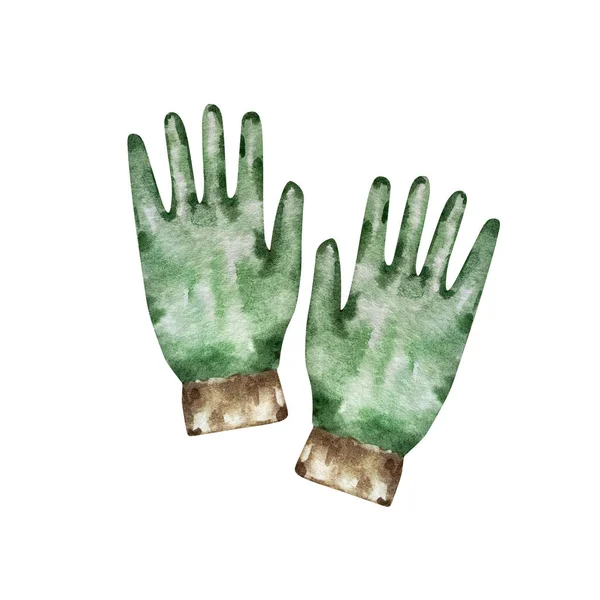 Watercolor Gardening Green Gloves — Stock Fotó