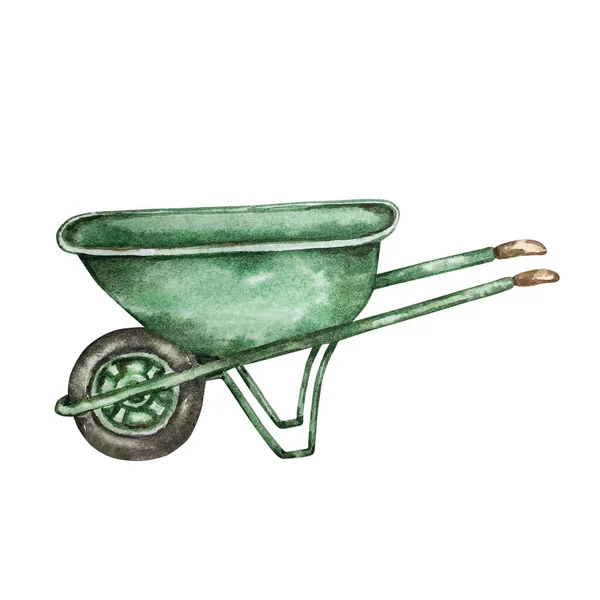 Watercolor Garden Iron Green Cart — Stock Fotó