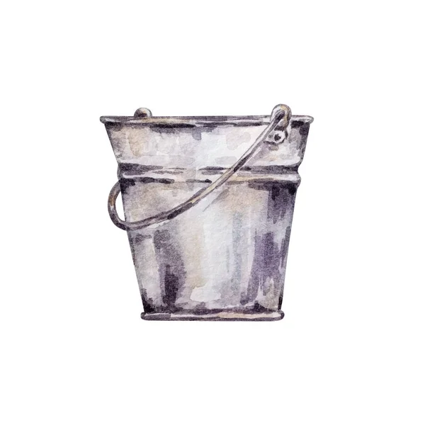 Watercolor Garden Iron Gray Bucket — Foto de Stock