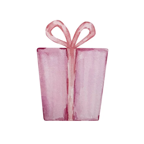 Watercolor Pink Gift Box Hand Drawn — Stock Photo, Image