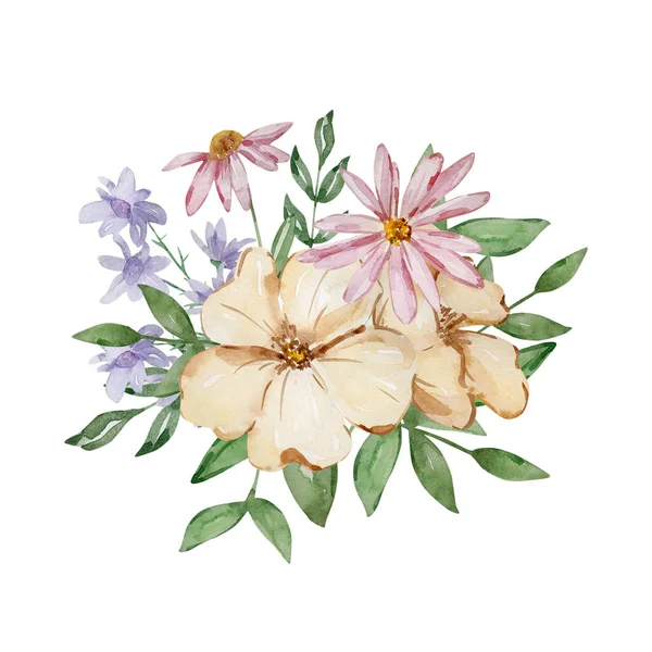 Акварельный Букет Бежевых Фиолетовых Цветов Сада — стоковое фото