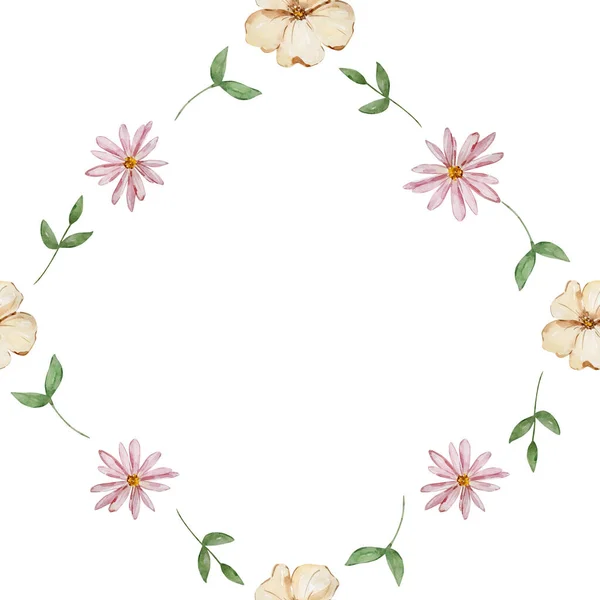 Płynny Wzór Elementów Akwarelowych Roślin Ogrodowych Wzór Różowy Beżowy Kwiat — Zdjęcie stockowe