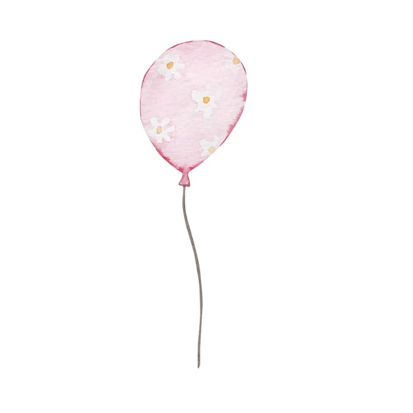 Aquarel Luchtige Roze Ballon Met Een Bloemenpatroon — Stockfoto