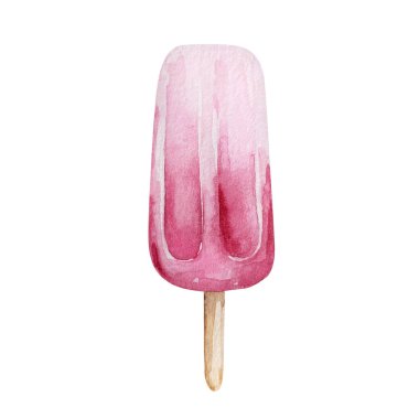 Suluboya meyveli dondurma pembe bir plastik üzerinde