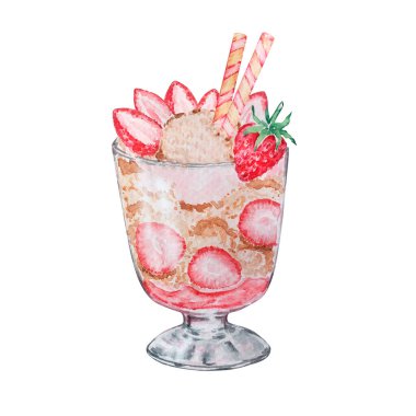 Bardakta çilekli suluboya vanilyalı dondurma.