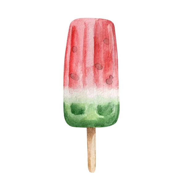 スイカの形をした水彩アイスクリーム — ストック写真