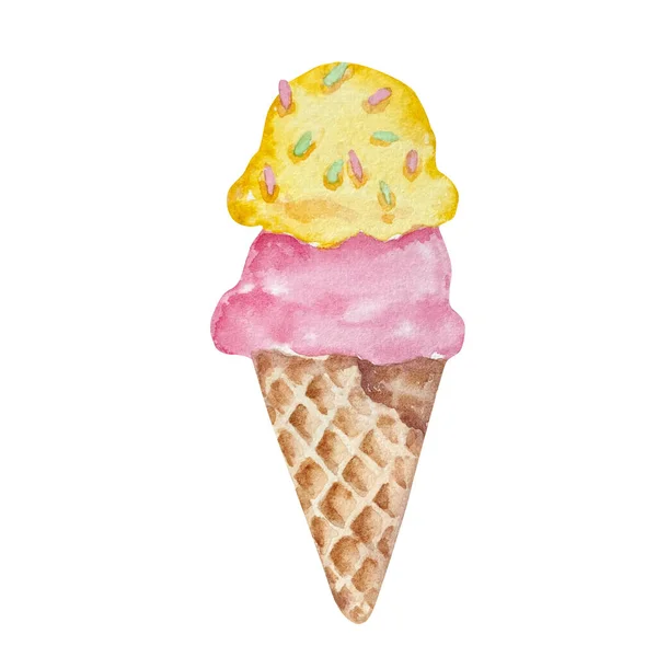 Sorvete Aquarela Uma Xícara Cone Waffle — Fotografia de Stock