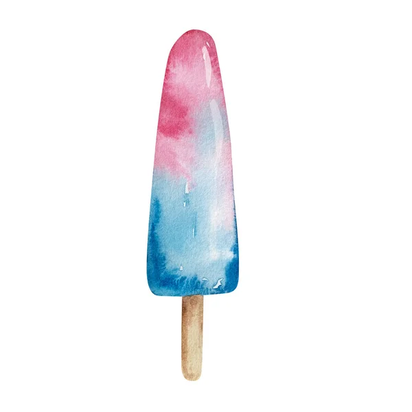 Acuarela Fruta Helado Rosa Azul Stic — Foto de Stock